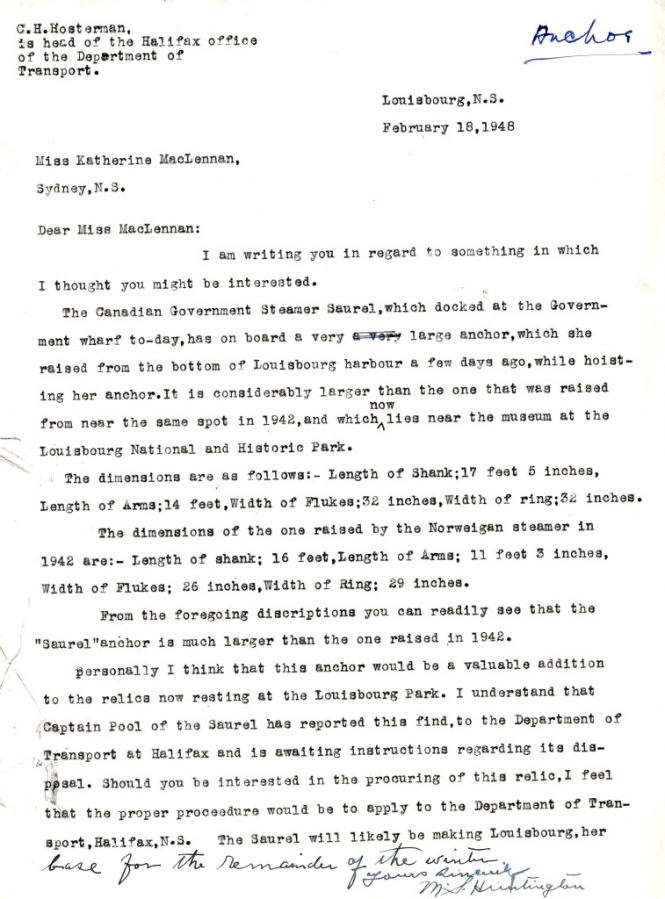 Letter from M.S. Huntington to Katharine McLennan